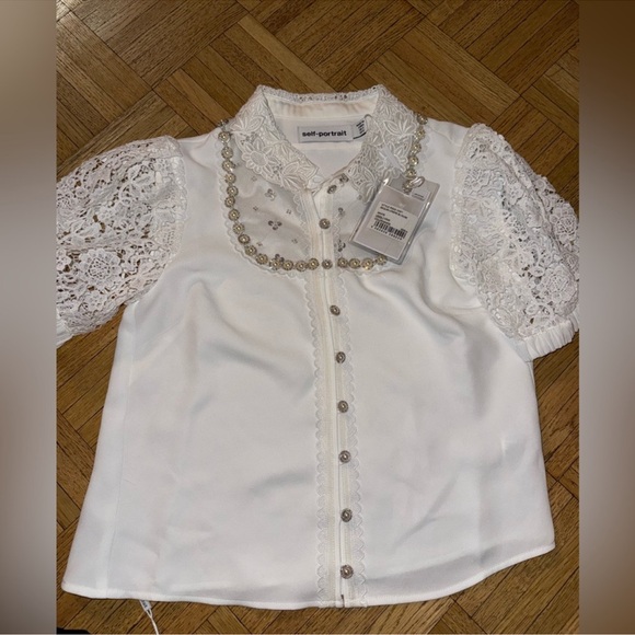 SELF-PORTRAIT Faux-Pearl Embellished Crepe blouse - Picture 6 of 12